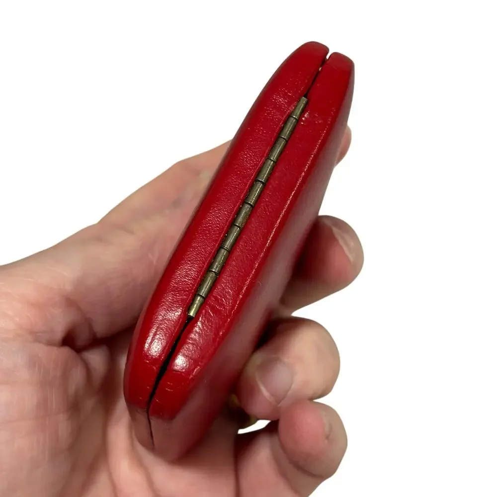 Vintage key case red leather hard shell keeper organize keys hinged secure box